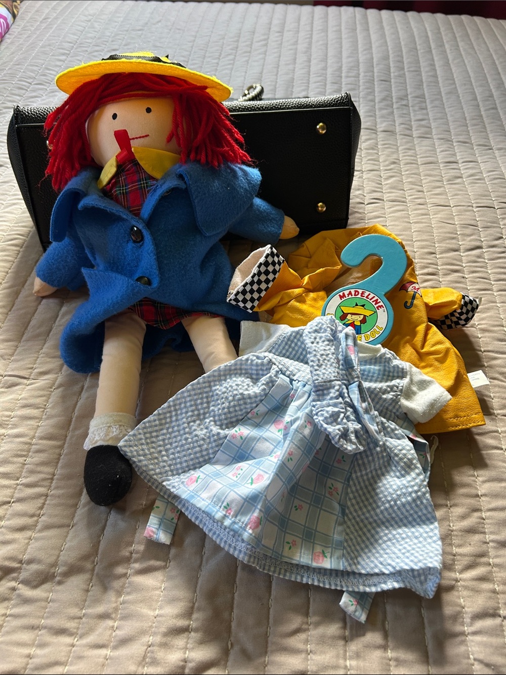 Madeline Doll with Blue Coat, Yellow Hat & Red Hair an extras